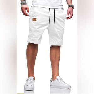 - Cotton Drawstring Summer Beach Golf Shorts, white, Size 42